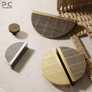 Tay Nắm Tủ Bán Nguyệt Hoạ Tiết Giả Vải/Cói Cao Cấp - Mã 2522