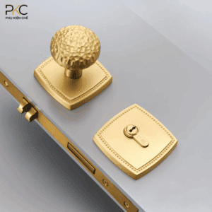 Khóa Cửa Núm Tròn Đồng Thau Vân Búa Thủ Công PKC220