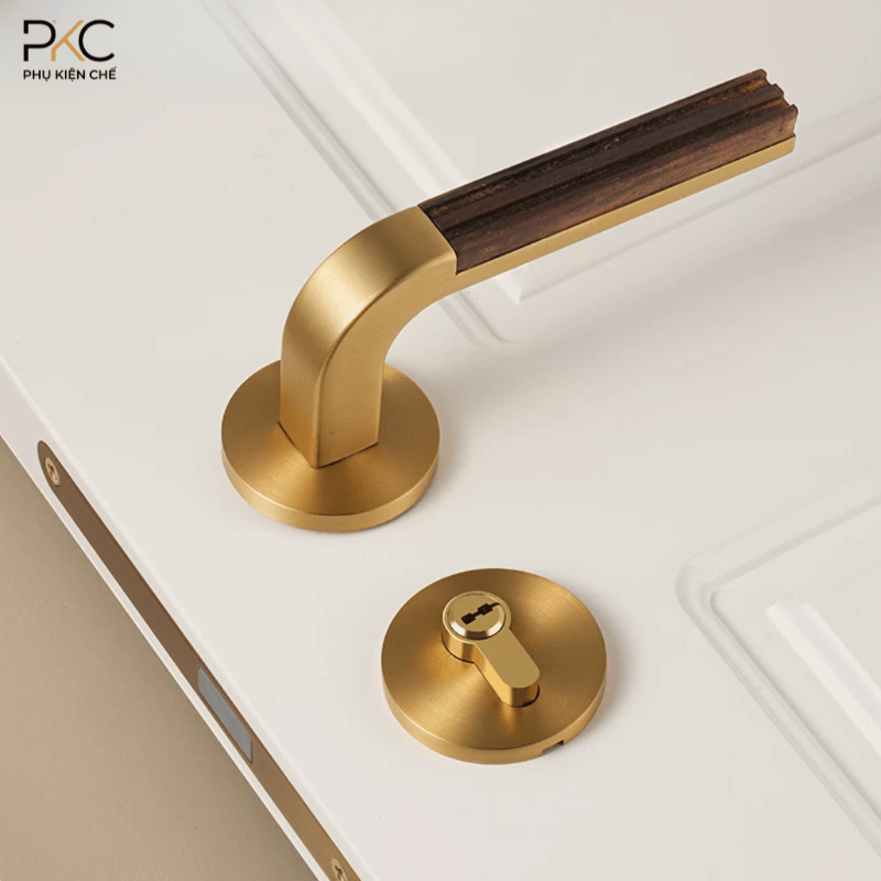 Khóa Cửa Đồng Thau Phối Gỗ PKC221