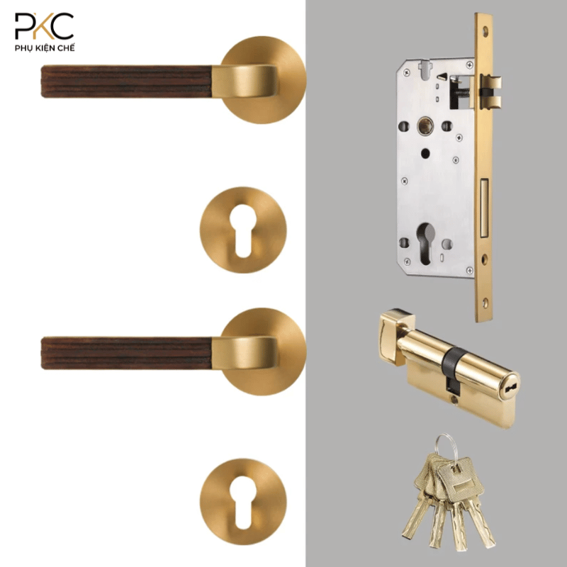 Khóa Cửa Đồng Thau Phối Gỗ PKC221 - Ảnh 6